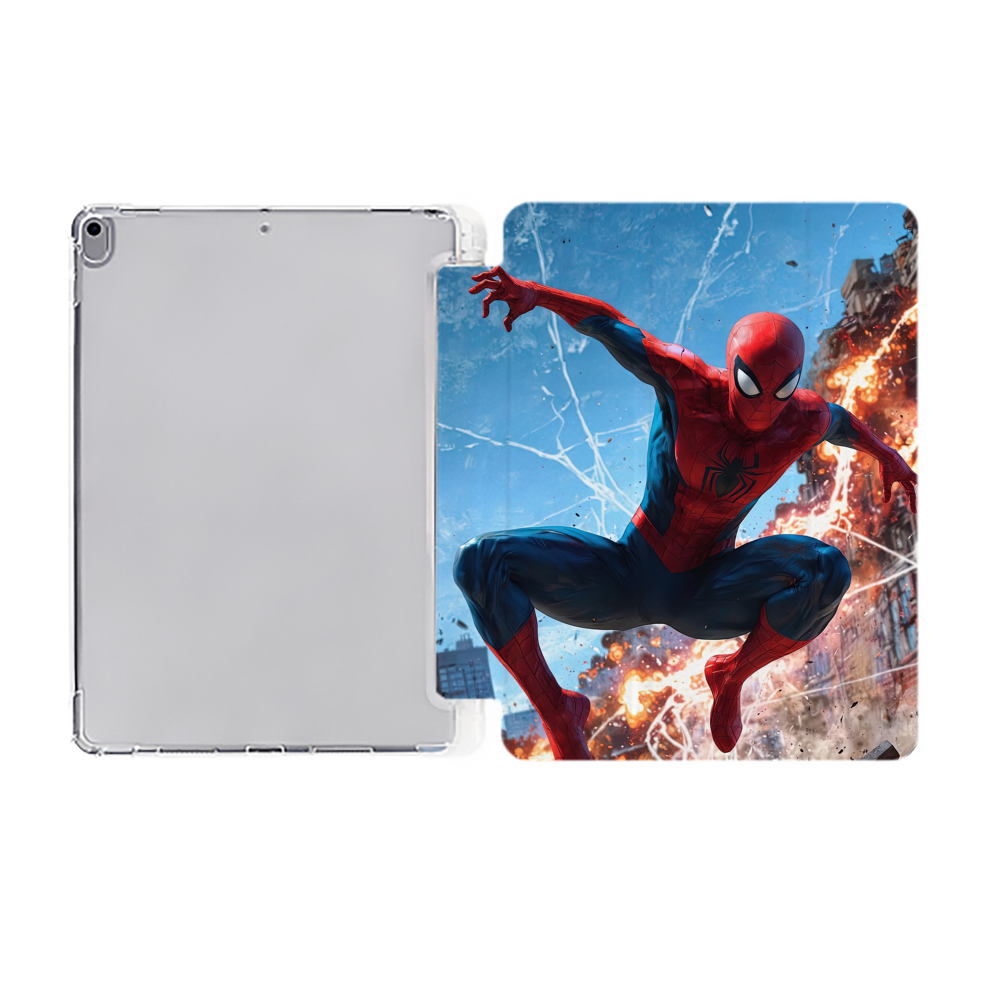 （画像用） Spider Man スパイダーマン IPad ケース ペン収納付き 三つ折りスタンド PUレザー×シリコン 対応機種9.5/10.5/10.9インチ